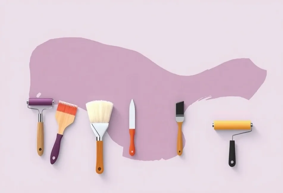 Outils de peinture disposés dans l'ordre des étapes du chantier