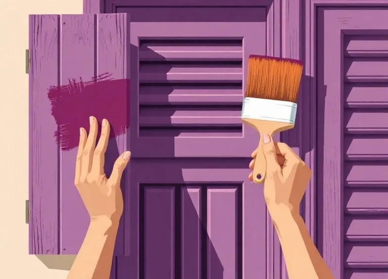 Mise en peinture au pinceau de volets et d'encadrements en bois
