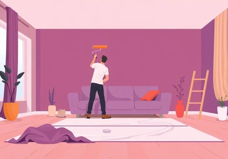 Peintre appliquant la peinture au rouleau sur un mur de salon